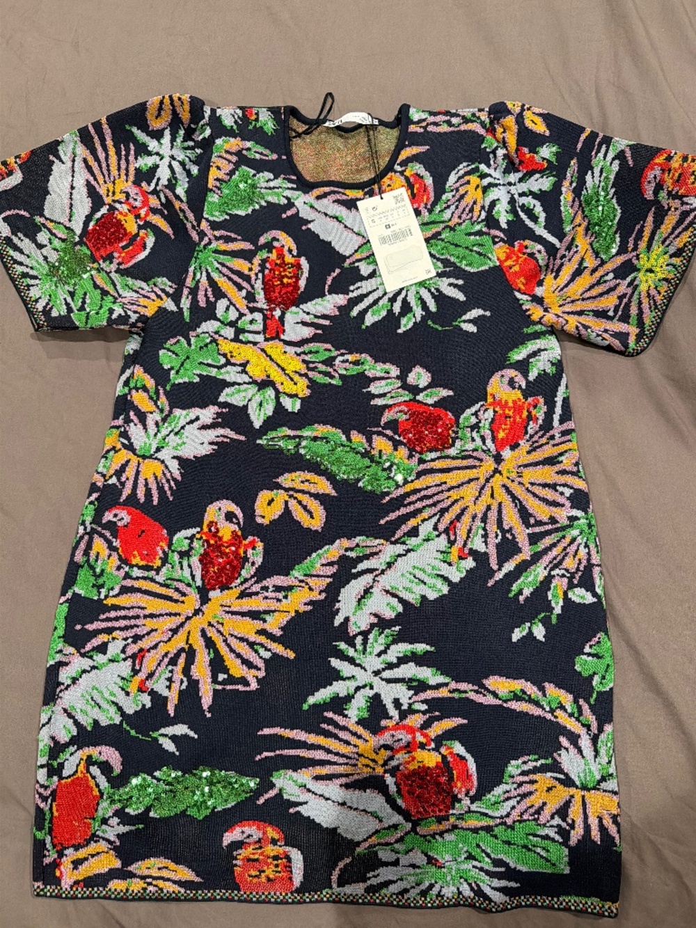 Zara Tropical Parrot Knit Dress – NWT | Size Small